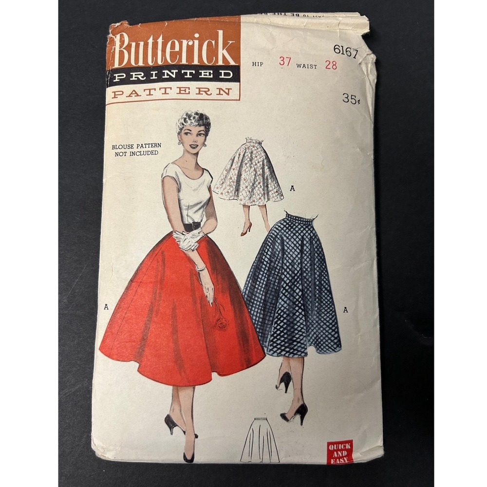 Vintage Butterick 6167 Semi-Circle Skirt Pattern‎ Women Size 16 Waist 28